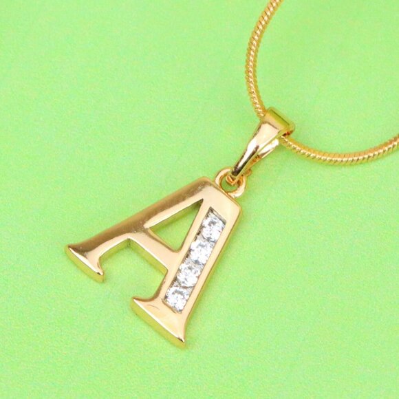"Rose Gold Letter A Pendant with Crystals – 18K Gold Plated Charm, XPPT1350 - Picture 1 of 12